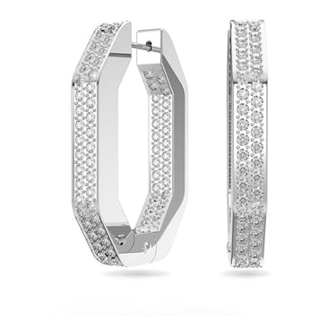 Swarovski Dextera Hoop Earrings, Rhodium-plated, Octagonal Earrings with Radiant Swarovski Crystals on Sale